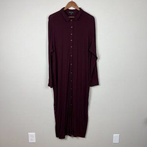 Universal Standard Shirt Dress Small 14 16 Burgundy Jersey Maxi Button Side Slit